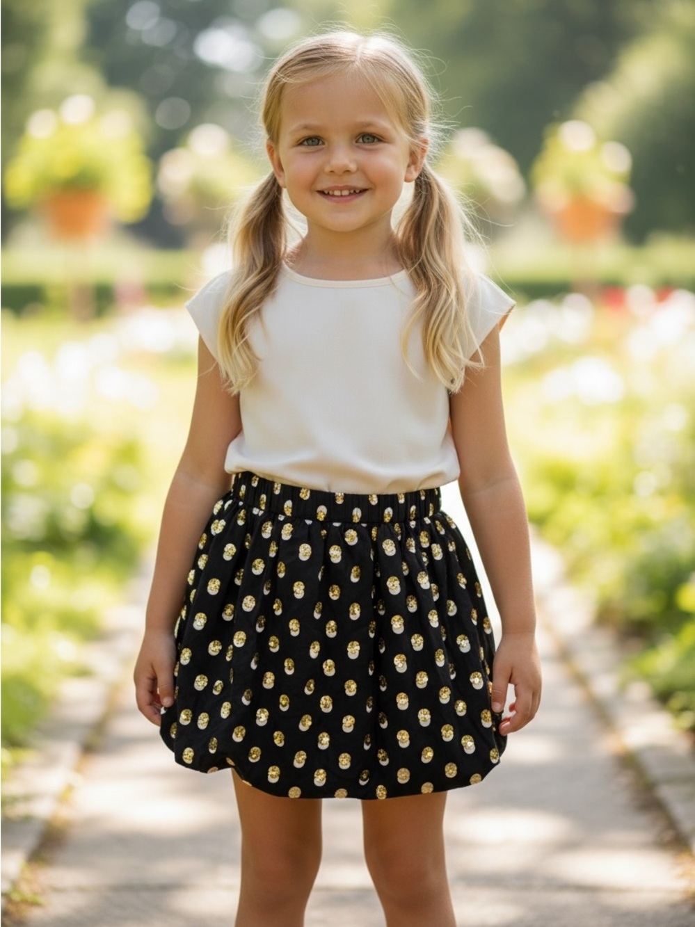 Crewcuts J.Crew Girls Black Gold Sequin Polka Dot Skirt Party XL 12-13